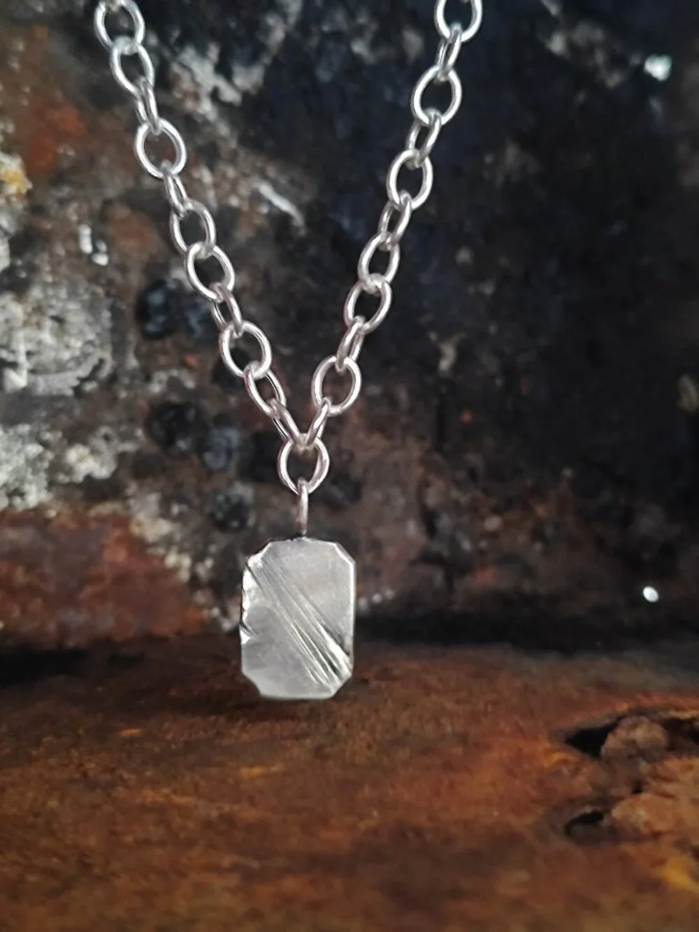 Handmade Sterling Silver Engravable Pendant Necklace – Thick Link Chain